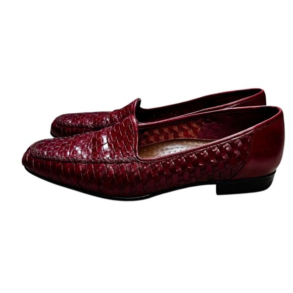 Naturalizer 7 Women Red Leather Loafer Woven Fisherman Slip On Preppy Coastal - Picture 1 of 8